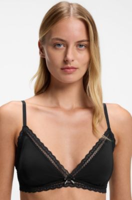 Triangle bra with lace trims, Black