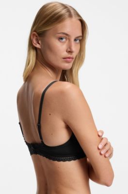 Triangle bra with lace trims, Black