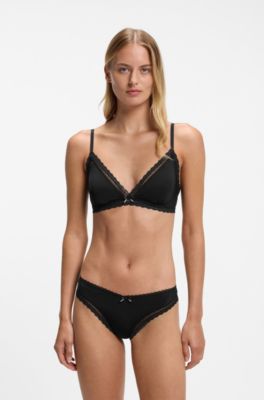 Triangle bra with lace trims, Black
