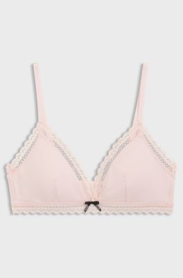 Sujetador triangular con ribetes de encaje, Rosa claro