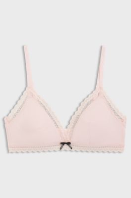Triangle bra with lace trims, light pink