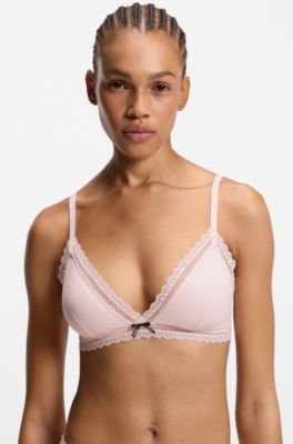 Triangle bra with lace trims, light pink
