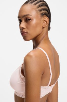 Sujetador triangular con ribetes de encaje, Rosa claro