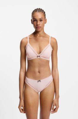 Sujetador triangular con ribetes de encaje, Rosa claro
