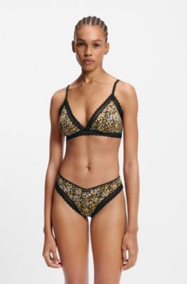Triangle bra with lace trims, Patterned
