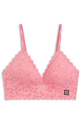 Scalloped-edge triangle bra in leopard-pattern lace, Light Red