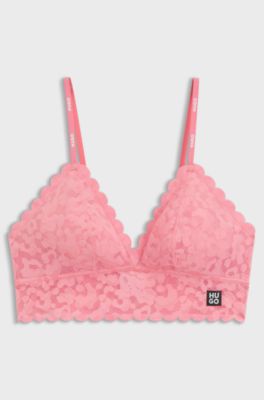 Scalloped-edge triangle bra in leopard-pattern lace, Pink
