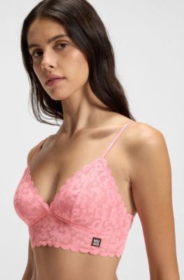 Scalloped-edge triangle bra in leopard-pattern lace, Pink