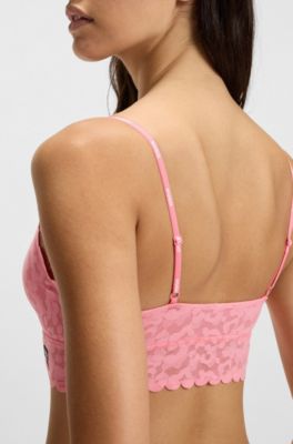 Scalloped-edge triangle bra in leopard-pattern lace, Pink