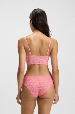 Scalloped-edge triangle bra in leopard-pattern lace, Pink