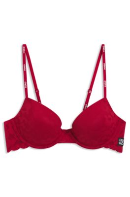 Push-up bra in leopard-print lace, Red