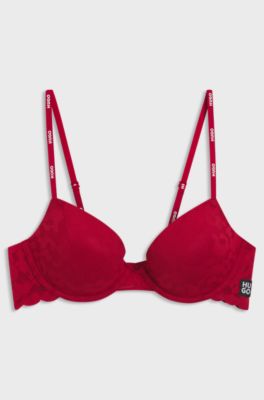Push-up bra in leopard-print lace, Red