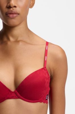 Push-up bra in leopard-print lace, Red