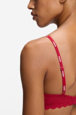 Push-up bra in leopard-print lace, Red