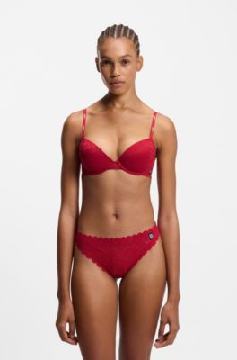 Push-up bra in leopard-print lace, Red