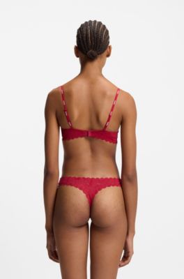 Push-up bra in leopard-print lace, Red