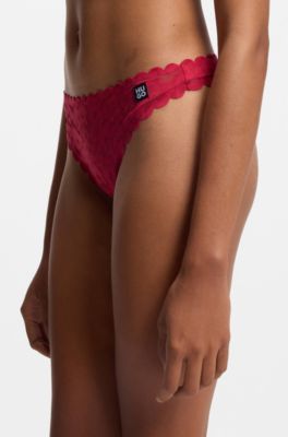 Low-rise thong in leopard-print lace, Red