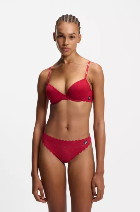 Low-rise thong in leopard-print lace
