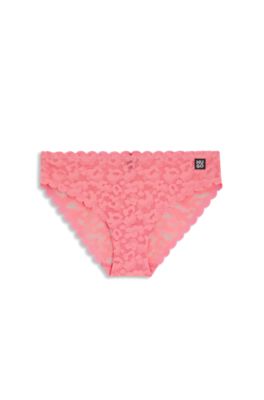 Scalloped-edge briefs in leopard-pattern lace, Light Red