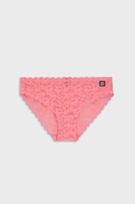 Scalloped-edge briefs in leopard-pattern lace, Light Red