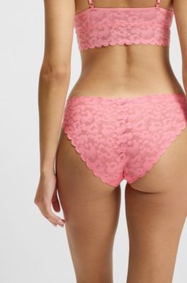 Scalloped-edge briefs in leopard-pattern lace, Light Red