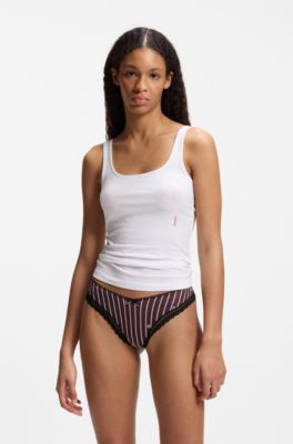 Lace-trim thong in stretch microfibre, Dark Red