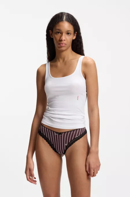 Lace-trim thong in stretch microfibre