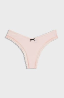 String aus elastischer Mikrofaser mit Spitzenbesatz, Hellrosa