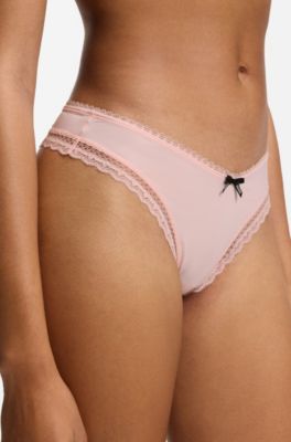String en microfibre stretch avec finitions en dentelle, Rose clair