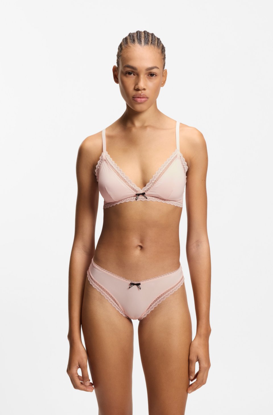 Lace-trim thong in stretch microfibre
