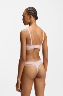Lace-trim thong in stretch microfibre, light pink