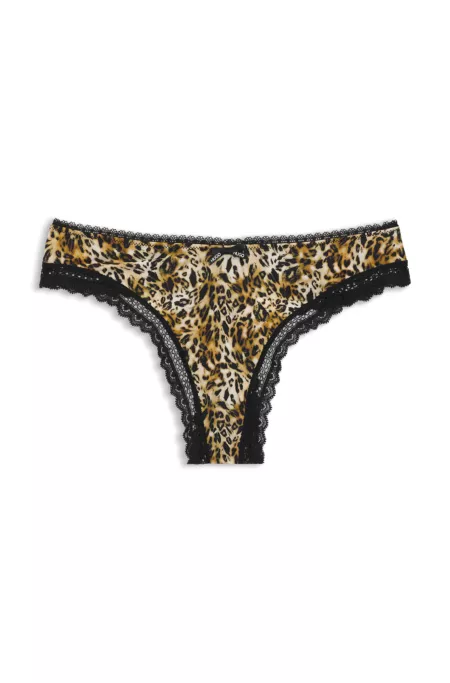 Lace-trim thong in stretch microfibre