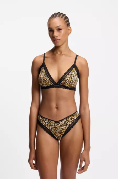 Lace-trim thong in stretch microfibre