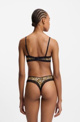 Lace-trim thong in stretch microfibre, Patterned