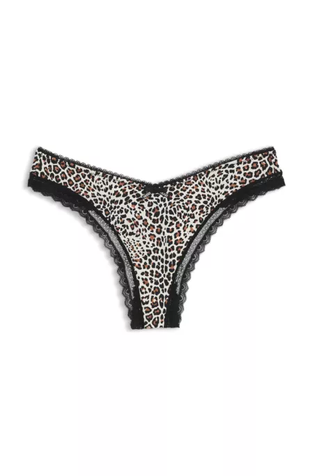 Lace-trim thong in stretch microfibre