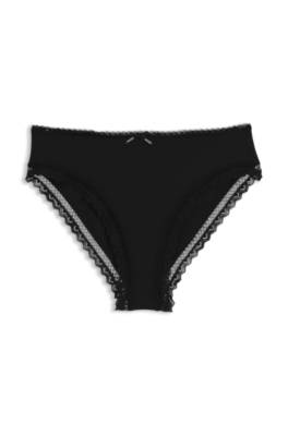 Regular-rise briefs in stretch microfibre with lace trim 1