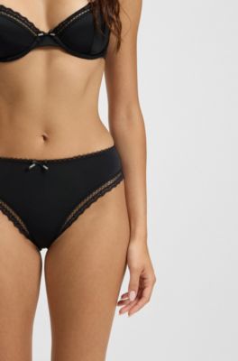 Slip aus elastischer Mikrofaser mit mittlerer Bundh&ouml;he und Spitzenbesatz, Schwarz