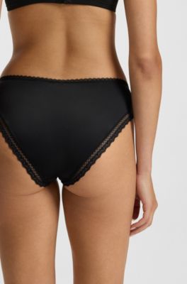 Slip aus elastischer Mikrofaser mit mittlerer Bundh&ouml;he und Spitzenbesatz, Schwarz