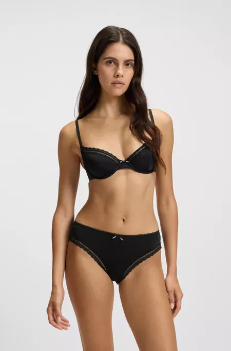 Regular-rise briefs in stretch microfibre with lace trim