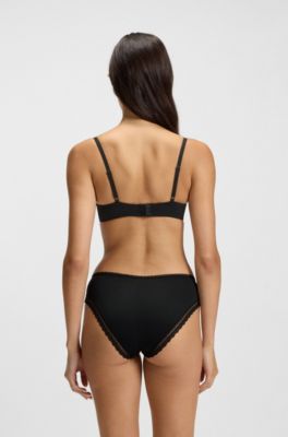 Slip aus elastischer Mikrofaser mit mittlerer Bundh&ouml;he und Spitzenbesatz, Schwarz