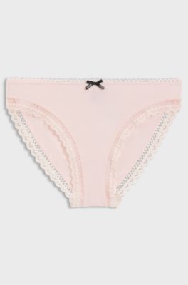 Slip con vita ad altezza regolare in microfibra elasticizzata con rifinitura in pizzo, Rosa chiaro