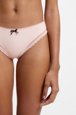 Slip con vita ad altezza regolare in microfibra elasticizzata con rifinitura in pizzo, Rosa chiaro