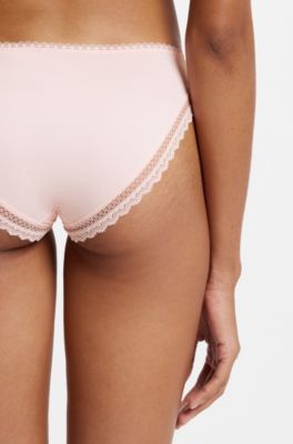 Slip con vita ad altezza regolare in microfibra elasticizzata con rifinitura in pizzo, Rosa chiaro