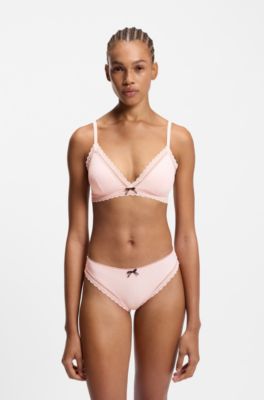 Slip con vita ad altezza regolare in microfibra elasticizzata con rifinitura in pizzo, Rosa chiaro