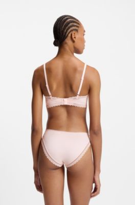 Regular-rise briefs in stretch microfibre with lace trim, Light Pink