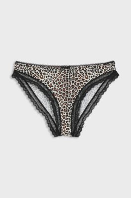 Regular-rise briefs in stretch microfibre with lace trim, Patterned