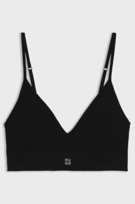 Seamless bralette with ribbed structures and removable padding, Black