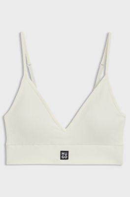 Seamless bralette with ribbed structures and removable padding, White