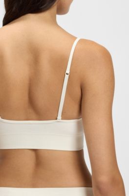 Seamless bralette with ribbed structures and removable padding, White