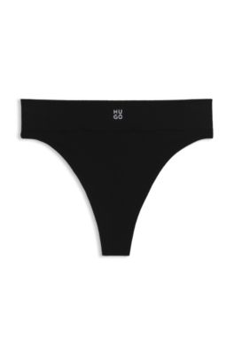 Seamless modal-blend thong in ribbed jacquard, Black